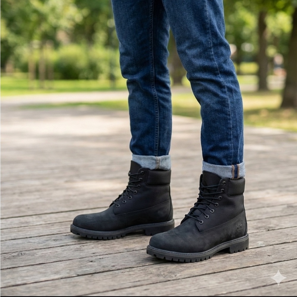Timberland Men's Black Leather Lace-Up Boots
